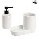 Organizador para Baño con Dispensador de Jabón y Portacepillos Color Blanco