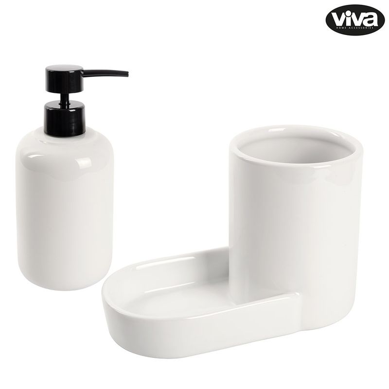 Organizador para Baño con Dispensador de Jabón y Portacepillos Color Blanco