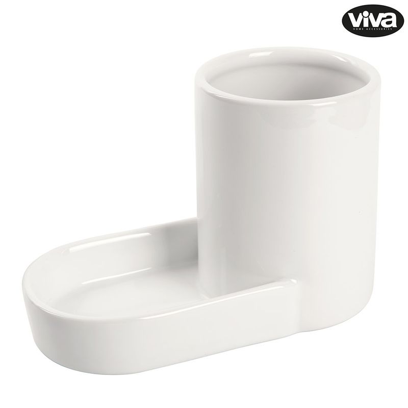 Organizador para Baño con Dispensador de Jabón y Portacepillos Color Blanco
