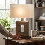 Lámpara de Mesa Cuadrada Wengue con Pantalla Blanca