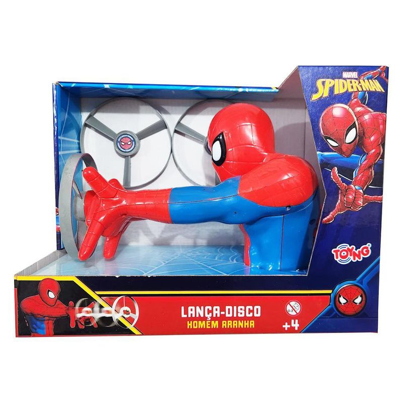 Juguete Lanzador de Discos Infantil Diseño Spider-Man Marvel Color Rojo y Azul