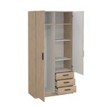 Armario Sprint Roble de 2 Puertas y 3 Gavetas para Dormitorio de 98.5 x 49.8 x 200.4 cm