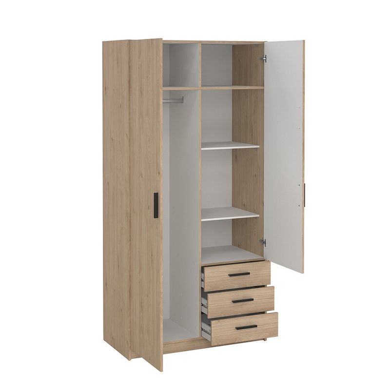 Armario Sprint Roble de 2 Puertas y 3 Gavetas para Dormitorio de 98.5 x 49.8 x 200.4 cm