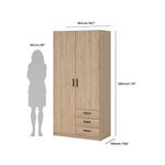 Armario Sprint Roble de 2 Puertas y 3 Gavetas para Dormitorio de 98.5 x 49.8 x 200.4 cm