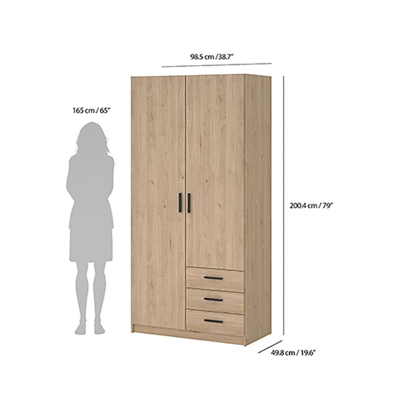 Armario Sprint Roble de 2 Puertas y 3 Gavetas para Dormitorio de 98.5 x 49.8 x 200.4 cm