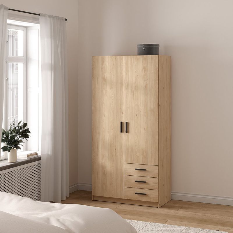 Armario Sprint Roble de 2 Puertas y 3 Gavetas para Dormitorio de 98.5 x 49.8 x 200.4 cm