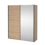 Armario Bergamo Café con 2 Puertas Corredizas y Espejo de 178.5 x 66.6 x 221 cm