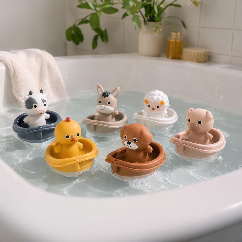 Set de Barcos Flotantes con Marionetas de Animalitos de la Granja para Bebé