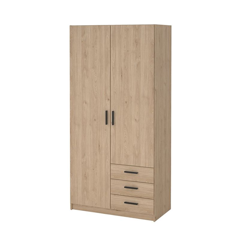 Armario Sprint Roble de 2 Puertas y 3 Gavetas para Dormitorio de 98.5 x 49.8 x 200.4 cm