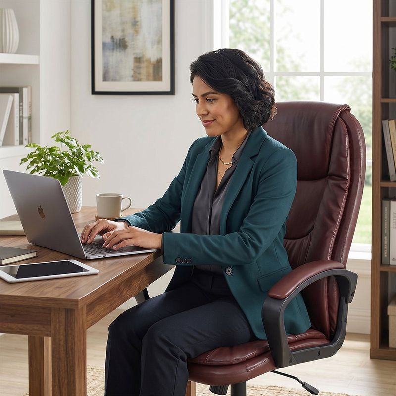 Silla de Oficina con Respaldo Alto y Altura Ajustable 105-115 cm Café