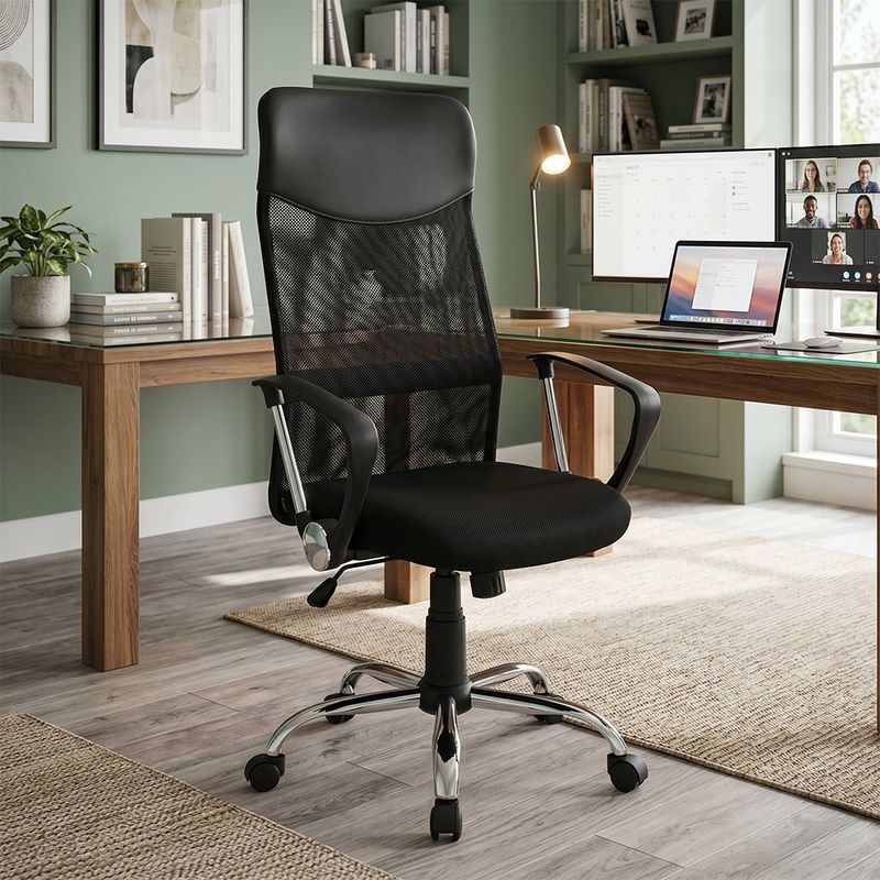 Silla de Oficina Mesh con Base Metálica y Altura Ajustable 108-116 cm Negra