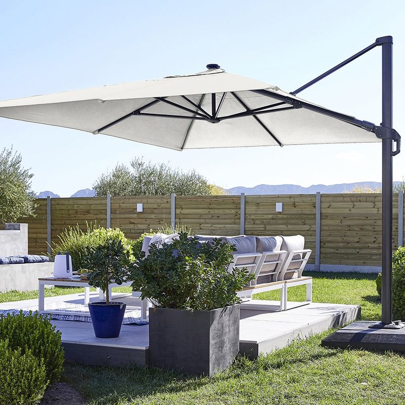 Sombrilla Banana Sonora II LED Solar Rectangular para Exterior 282 x 391 cm Blanca