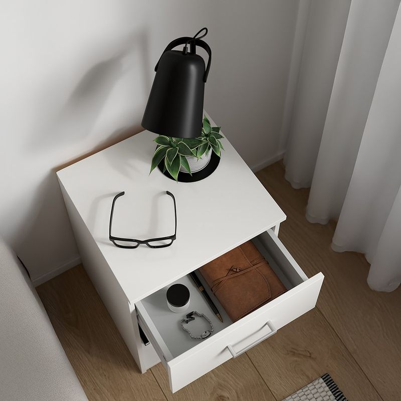 Mesa de Noche Space Blanca con 1 Gaveta y Compartimiento Abierto de 38 x 36 x 48 cm