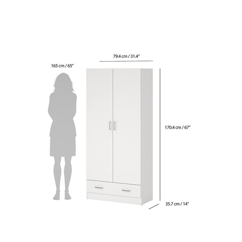 Armario Space Blanco de 2 Puertas y 1 Gaveta para Dormitorio de 79.4 x 35.7 x 170.4 cm