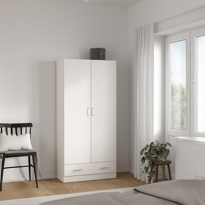 Armario Space Blanco de 2 Puertas y 1 Gaveta para Dormitorio de 79.4 x 35.7 x 170.4 cm