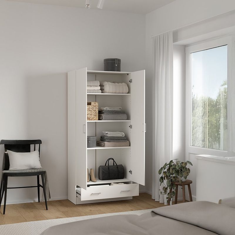 Armario Space Blanco de 2 Puertas y 1 Gaveta para Dormitorio de 79.4 x 35.7 x 170.4 cm