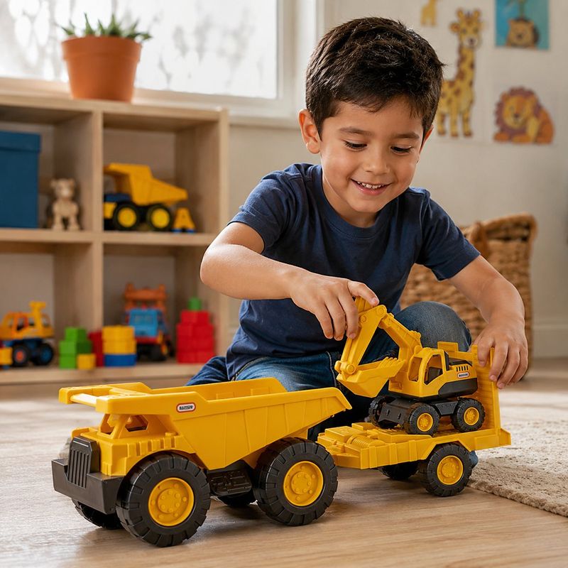 Set de Vehículos de Construcción Camión de Volteo y Excavadora Color Amarillo