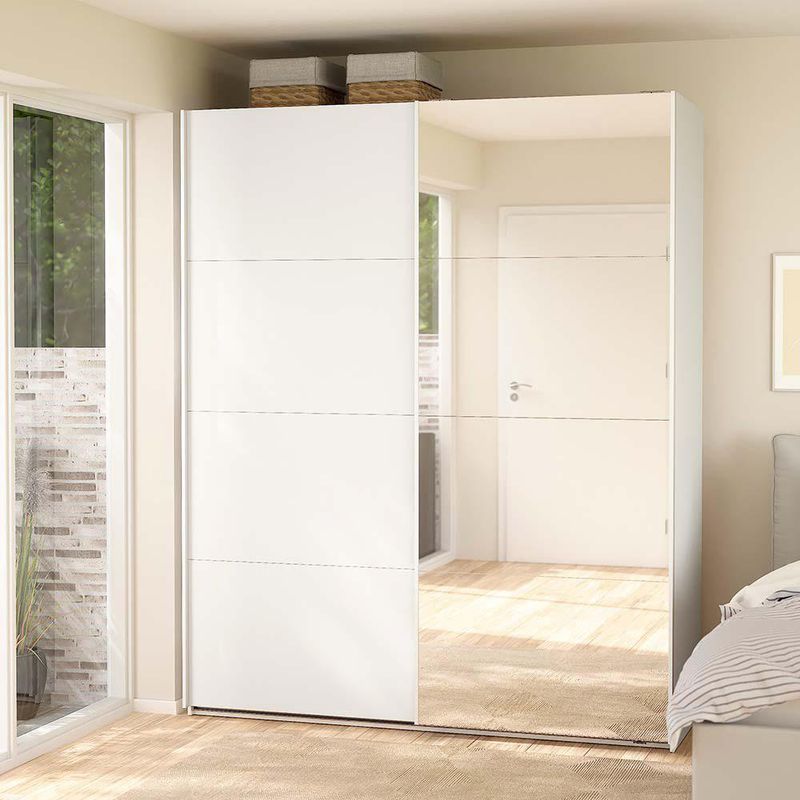 Armario Bergamo Blanco con 2 Puertas Corredizas y Espejo de 178.5 x 66.6 x 221 cm