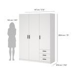 Armario Sprint Blanco de 3 Puertas y 3 Gavetas para Dormitorio de 147 x 49.8 x 200.4 cm