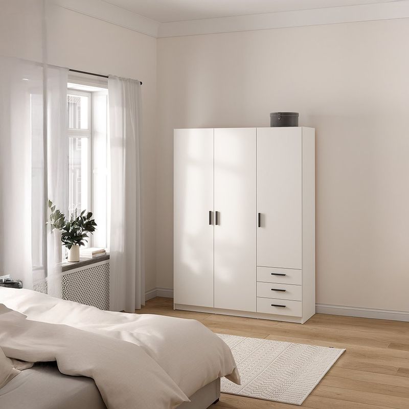 Armario Sprint Blanco de 3 Puertas y 3 Gavetas para Dormitorio de 147 x 49.8 x 200.4 cm