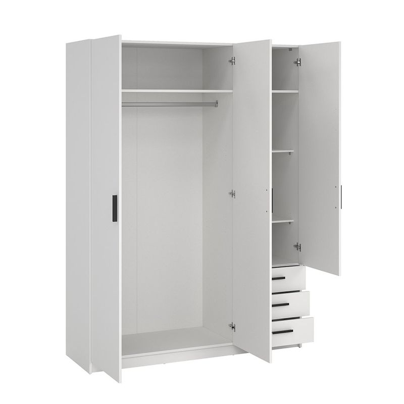 Armario Sprint Blanco de 3 Puertas y 3 Gavetas para Dormitorio de 147 x 49.8 x 200.4 cm