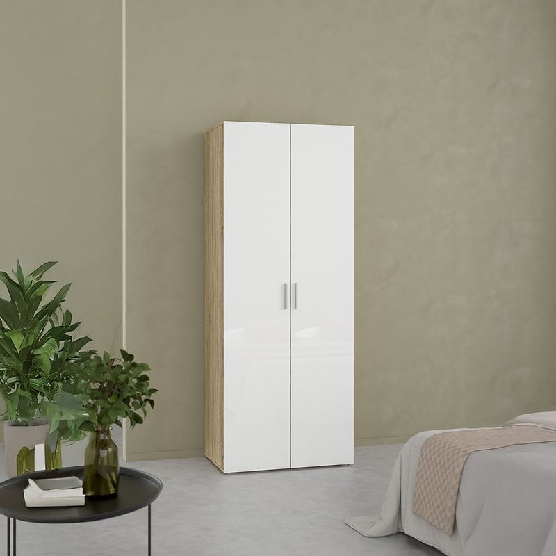 Armario Turin Beige y Blanco de 2 Puertas con Repisas y Barra de 78.7 x 49.75 x 200.9 cm