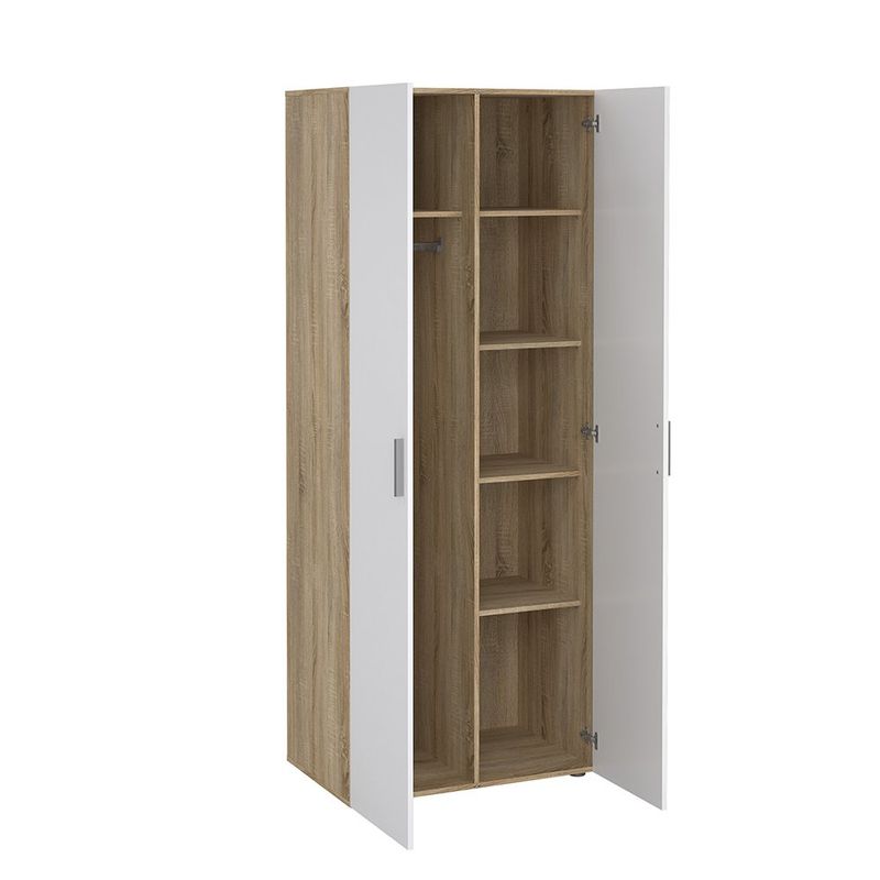 Armario Turin Beige y Blanco de 2 Puertas con Repisas y Barra de 78.7 x 49.75 x 200.9 cm