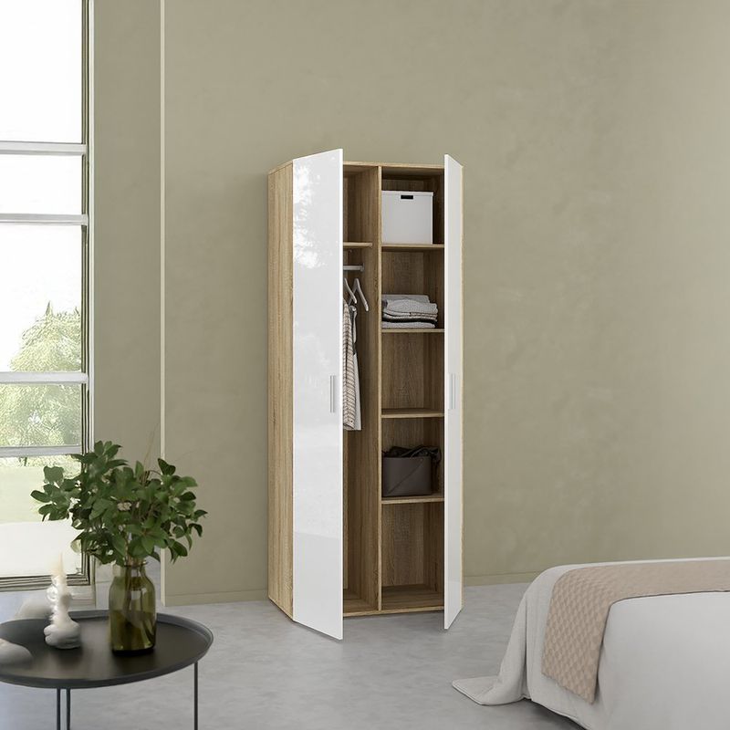 Armario Turin Beige y Blanco de 2 Puertas con Repisas y Barra de 78.7 x 49.75 x 200.9 cm