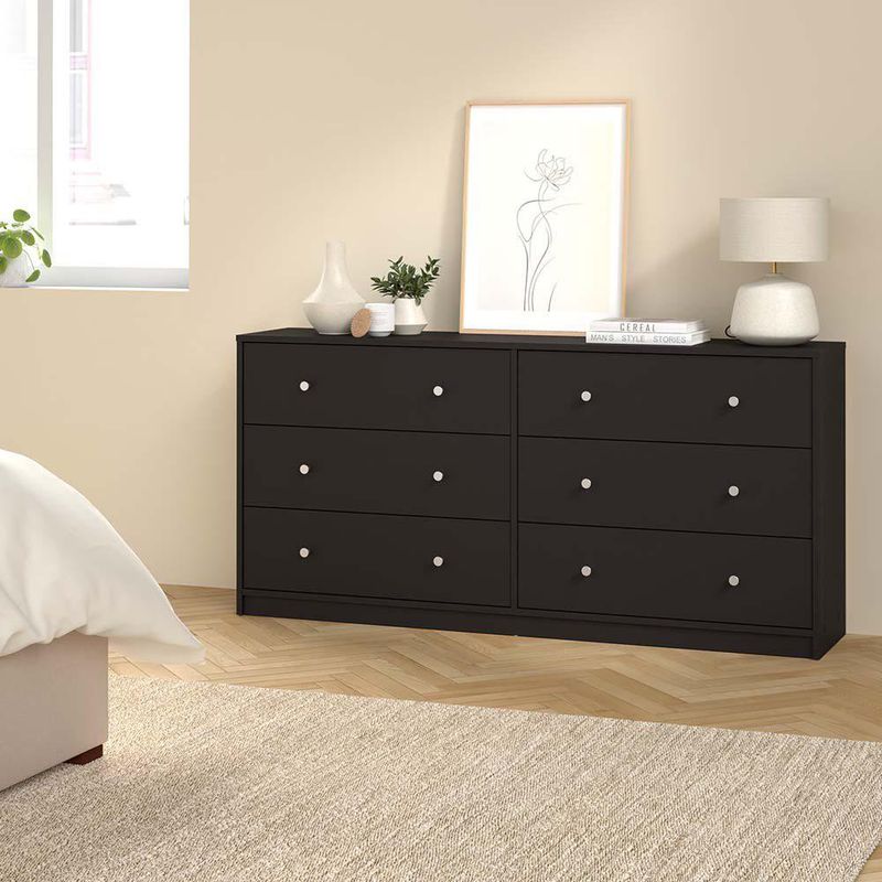 Gavetero Doble May Negro de 6 Gavetas para Dormitorio de 143.1 x 30 x 68.3 cm