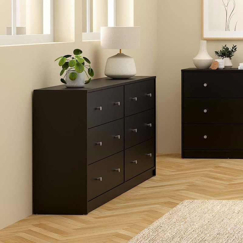 Gavetero Doble May Negro de 6 Gavetas para Dormitorio de 143.1 x 30 x 68.3 cm