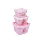 Set de Contenedores Cuadrados Connect Diseño Oso Color Rosado 3 Piezas