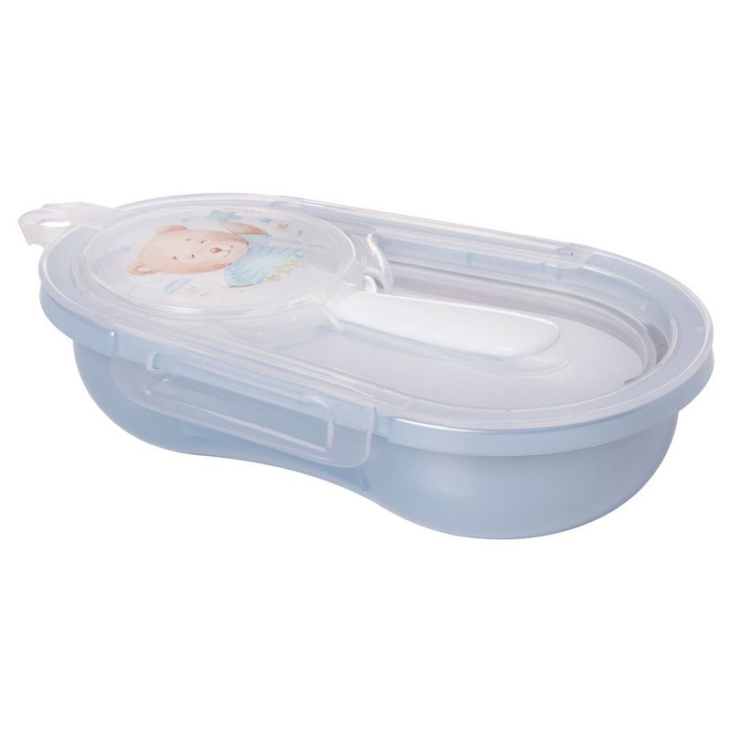 Contenedor de Alimentos Infantil con Seguro y Cuchara Diseño Oso Color Azul