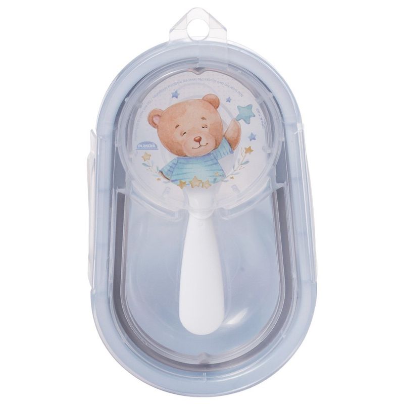 Contenedor de Alimentos Infantil con Seguro y Cuchara Diseño Oso Color Azul