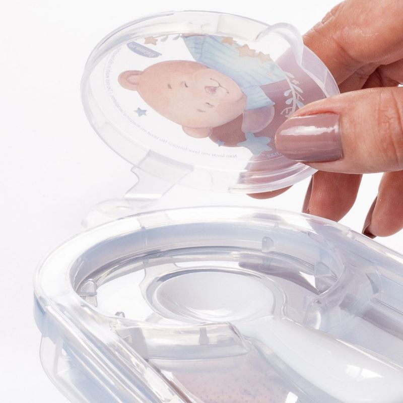 Contenedor de Alimentos Infantil con Seguro y Cuchara Diseño Oso Color Azul
