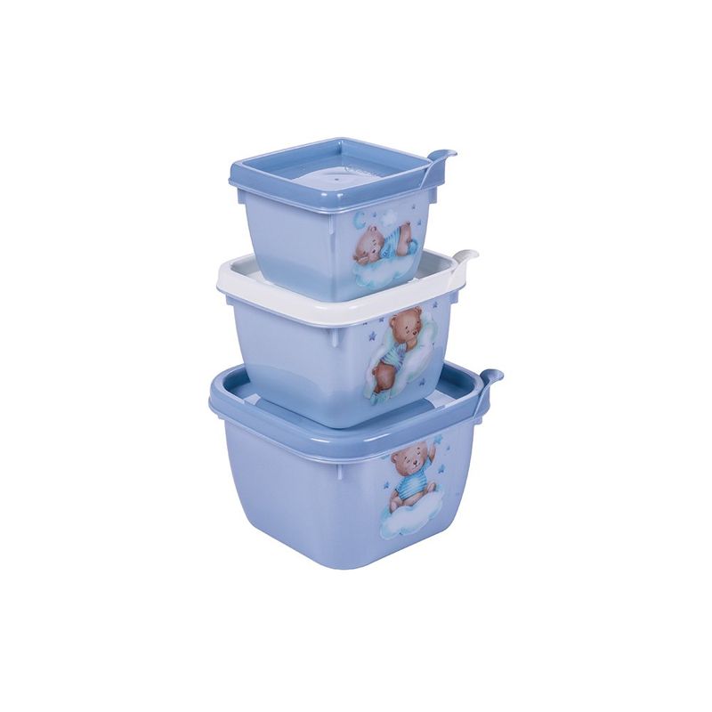 Set de Contenedores Cuadrados Conect Diseño Oso Color Azul 3 Piezas