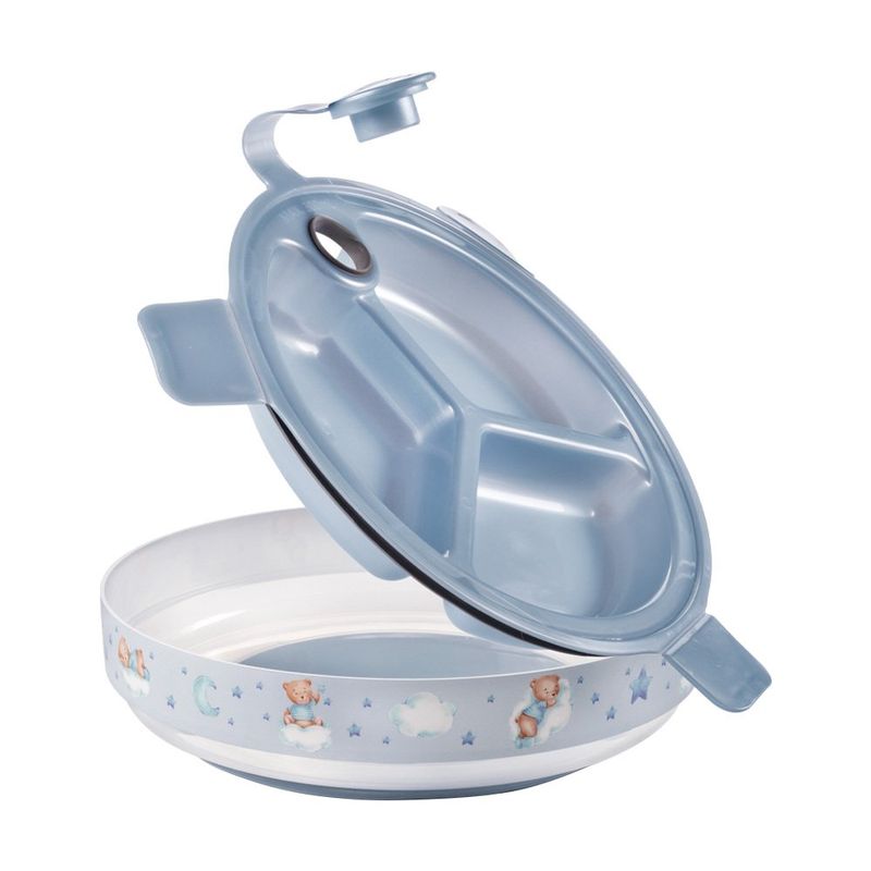 Plato Térmico Infantil con Ventosa y Seguro Diseño Oso Color Azul