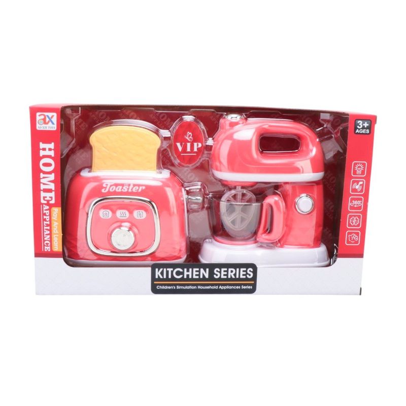 Set de Cocina Infantil con Tostador y Batidora de Juguete Color Rojo y Blanco