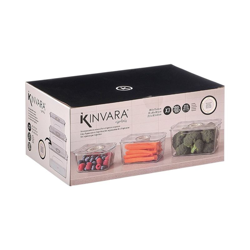 Set de 3 Organizadores para Refrigerador Transparentes con Aro Blanco