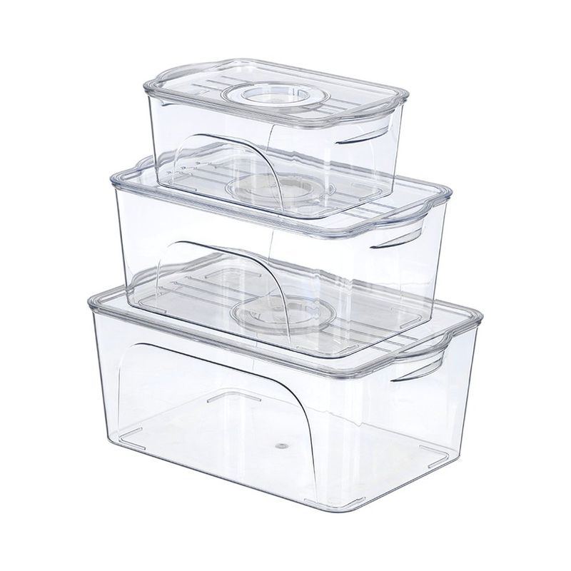 Set de 3 Organizadores para Refrigerador Transparentes con Aro Blanco