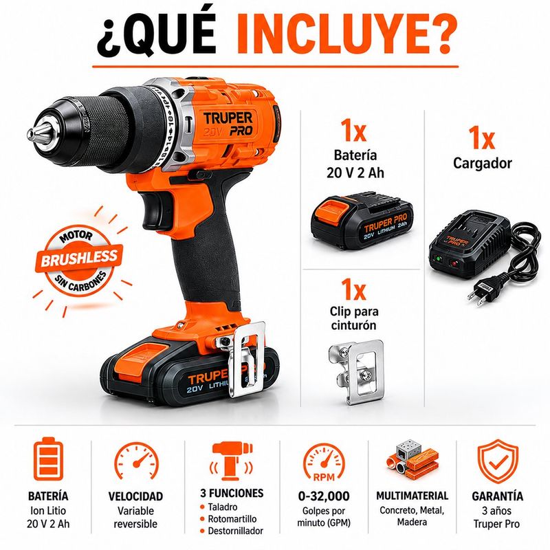 Taladro Percutor Inalámbrico con Batería de 1/2 Plg y 20 V