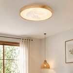 Ventilador de Techo LED Empotrado Color Blanco con Acabado Madera Natural y Control Remoto