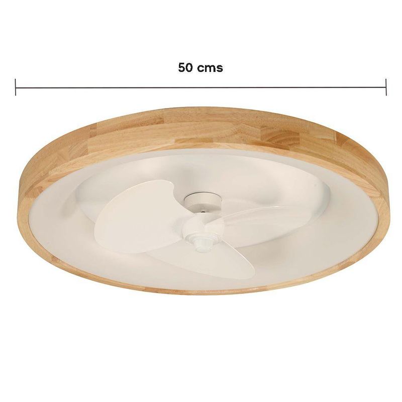 Ventilador de Techo LED Empotrado Color Blanco con Acabado Madera Natural y Control Remoto