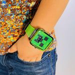 Reloj Digital LED Infantil Diseño Minecraft Creeper Color Verde