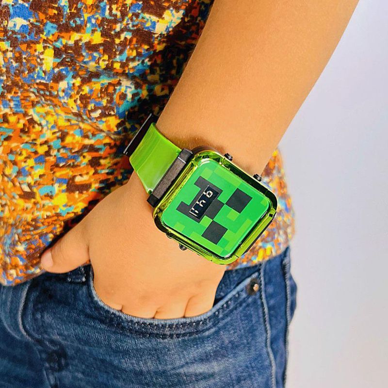 Reloj Digital LED Infantil Diseño Minecraft Creeper Color Verde