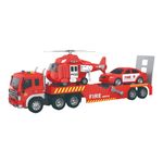 Set de Grúa de Bomberos con Helicóptero y Auto de Juguete en Color Rojo