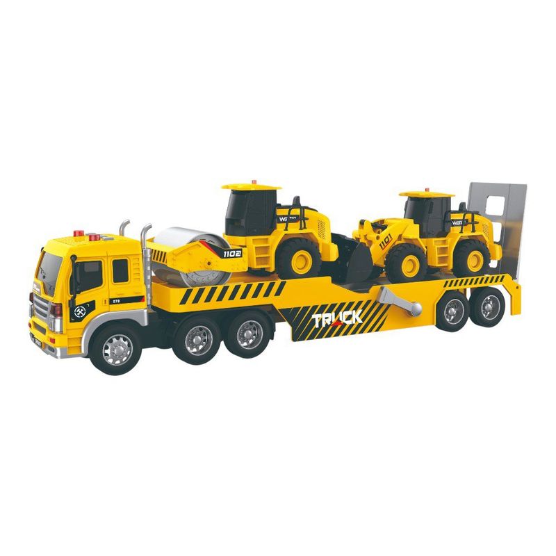 Set de Vehículos de Juguetes de Construcción con Camión, Rodillo y Cargadora Frontal en Color Amarillo
