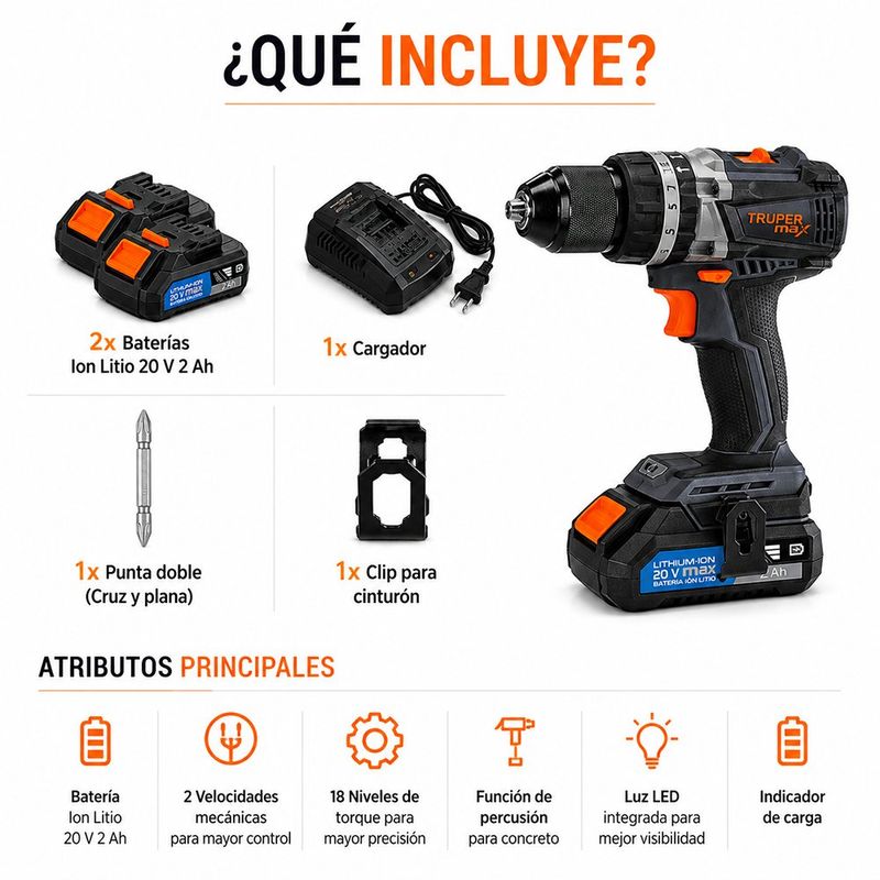 Rotomartillo Inalámbrico de 20 V Mandril de 1/2 plg