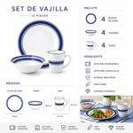 Vajilla de Cerámica Blanca con Borde Azul 12 Piezas