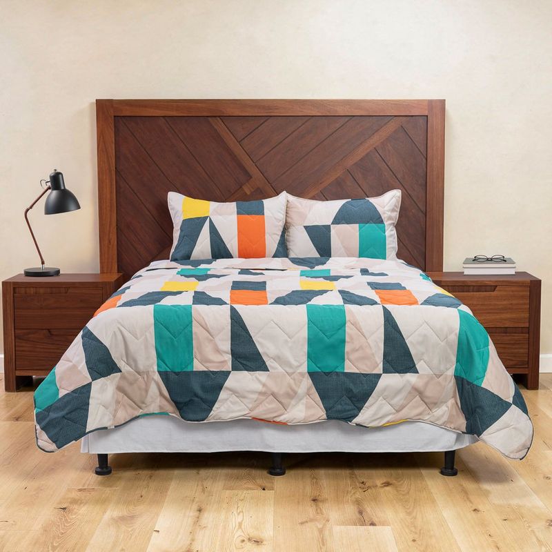Set de Cubrecama Prisma de Microfibra King Diseño Geométrico Multicolor