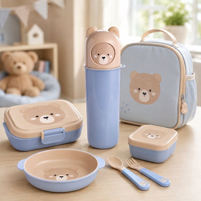 Pachón Infantil con Tapa Giratoria Diseño Oso Color Celeste